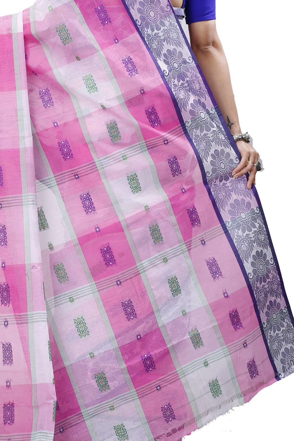Pink White Pure Cotton RajSahi Tant Saree (954)